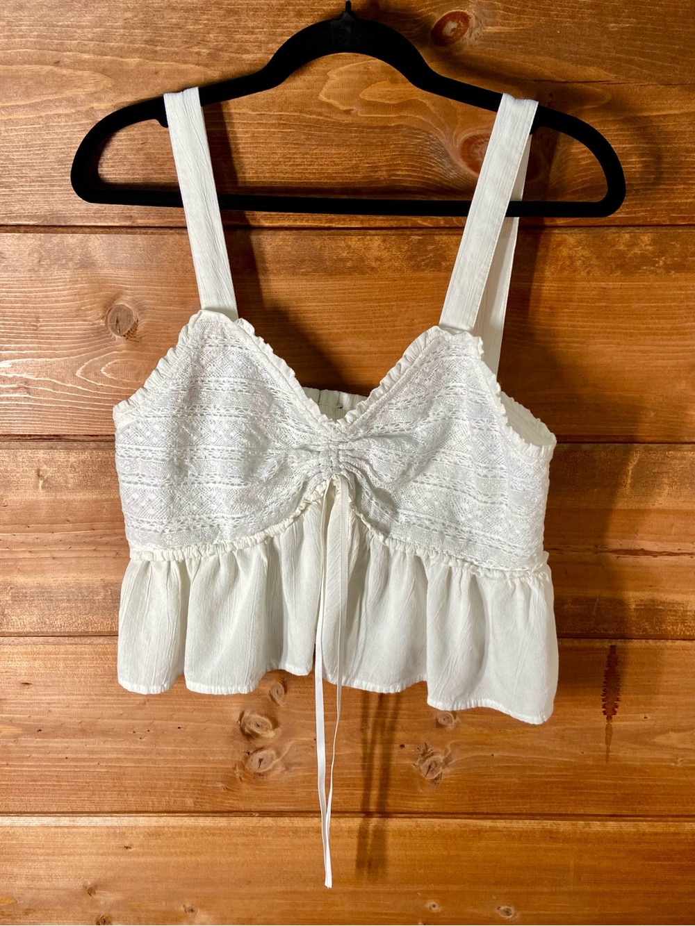 White Lace-Detail Peplum Crop Top Size Small 💕🌴